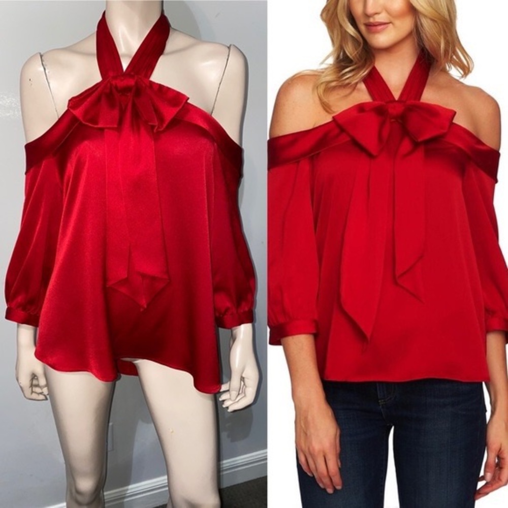 CeCe Red Bow Halter Blouse/ Top